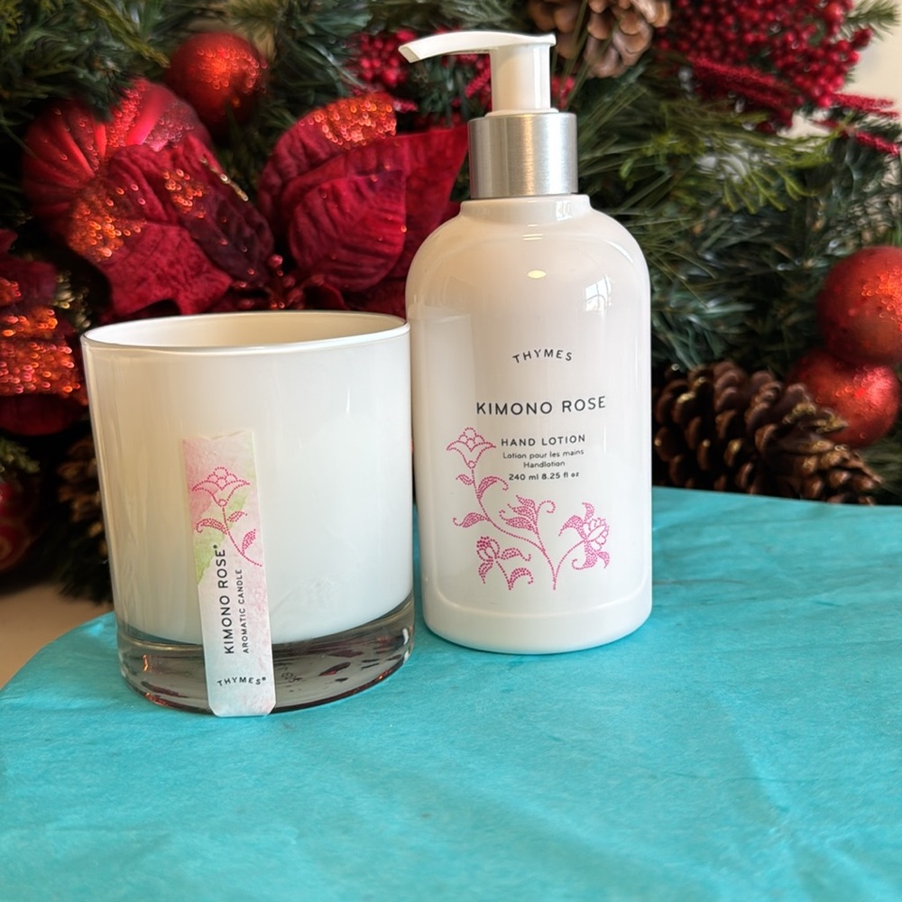 🔥💥Mega Promotion Thymes Kimono Rose candle 7.5oz Hand Lotion 8.25fl oz White - Picture 3 of 6